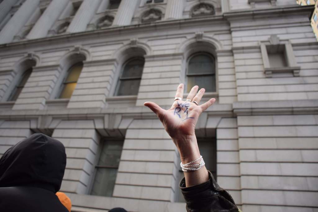 No Hate No Fear march NYC, view of people in crowd.